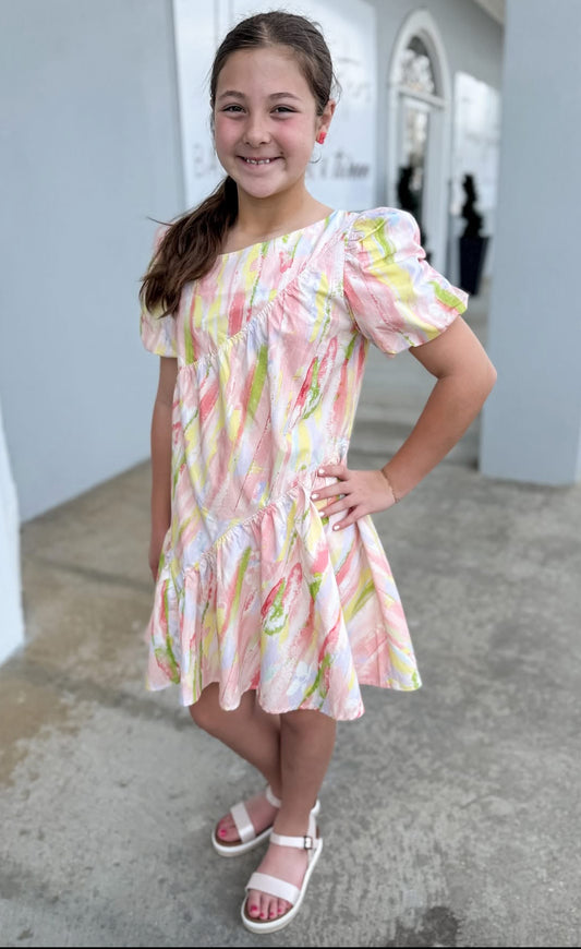 Watercolor Color Block Asymmetrical Dress