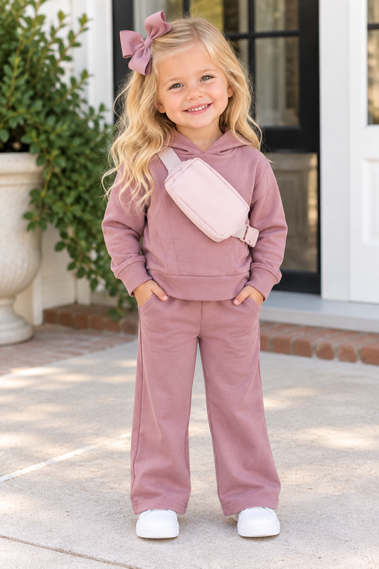 Toddler Pink Plum/Blossom Half Zip Hoodie, Pant Set