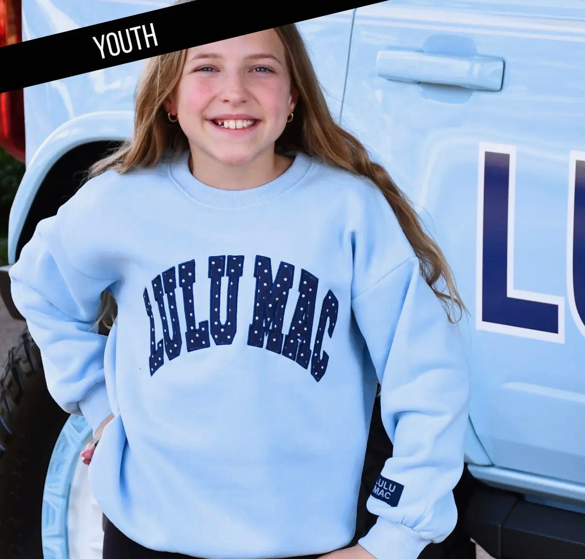Lulu Mac Polka Dot Sweatshirt, Lt Blue/Navy