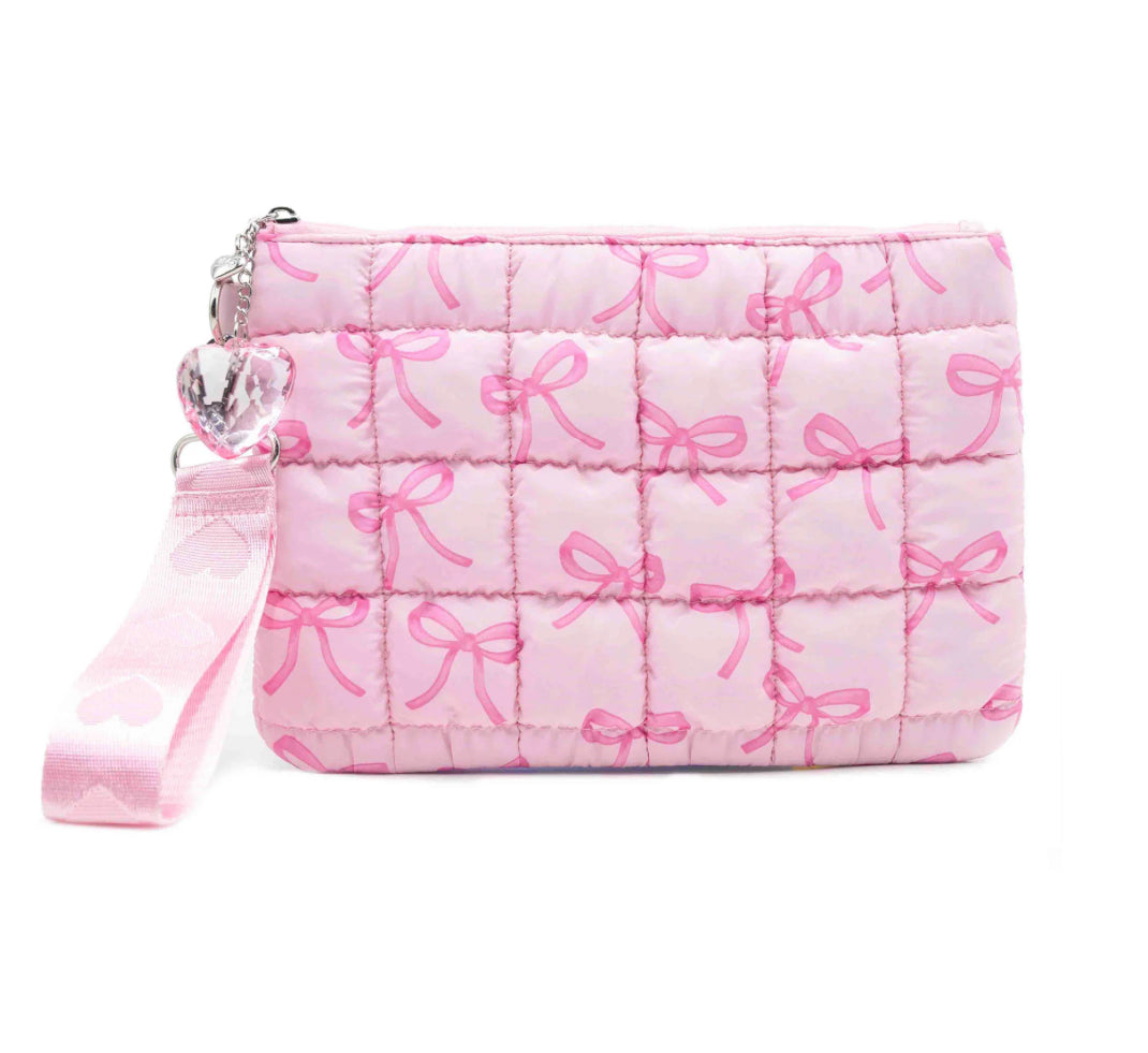Quilted Scrunchies Bow Print Wristlet w/Heart Charm