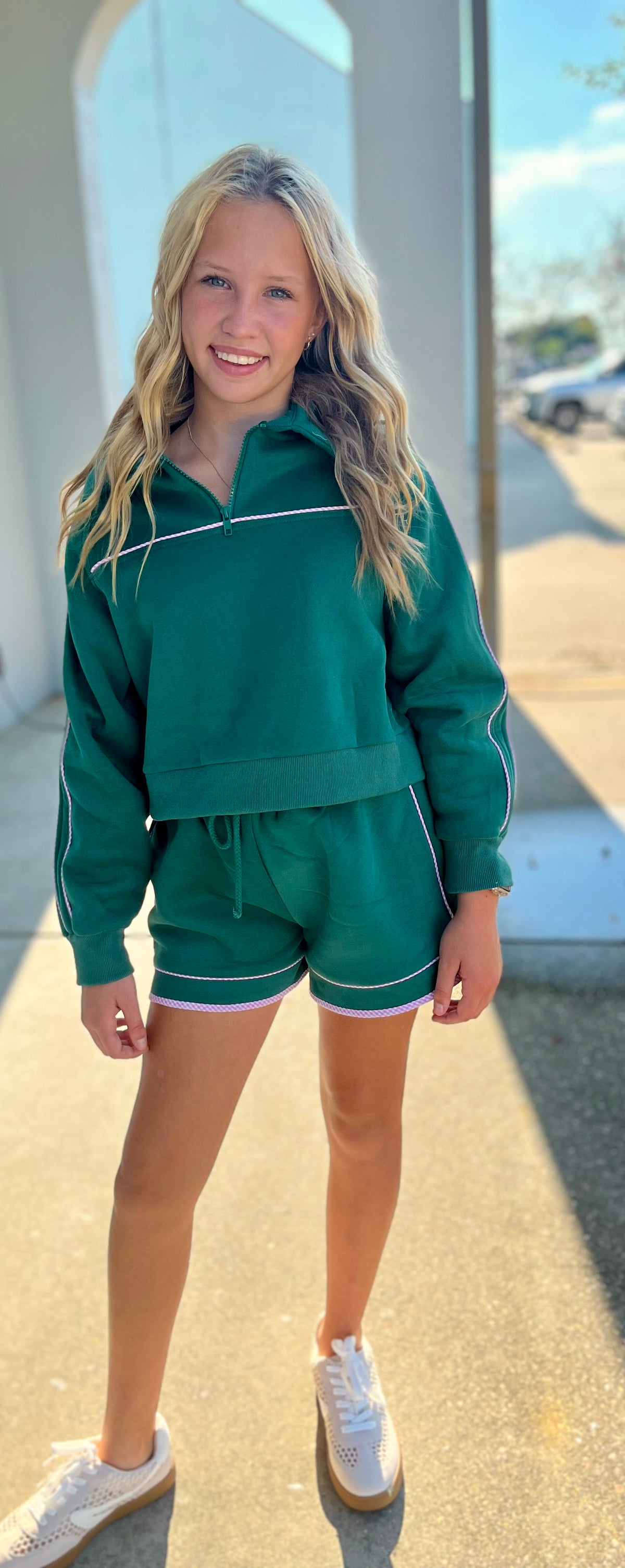 Hunter Green Gingham Piping Pullover