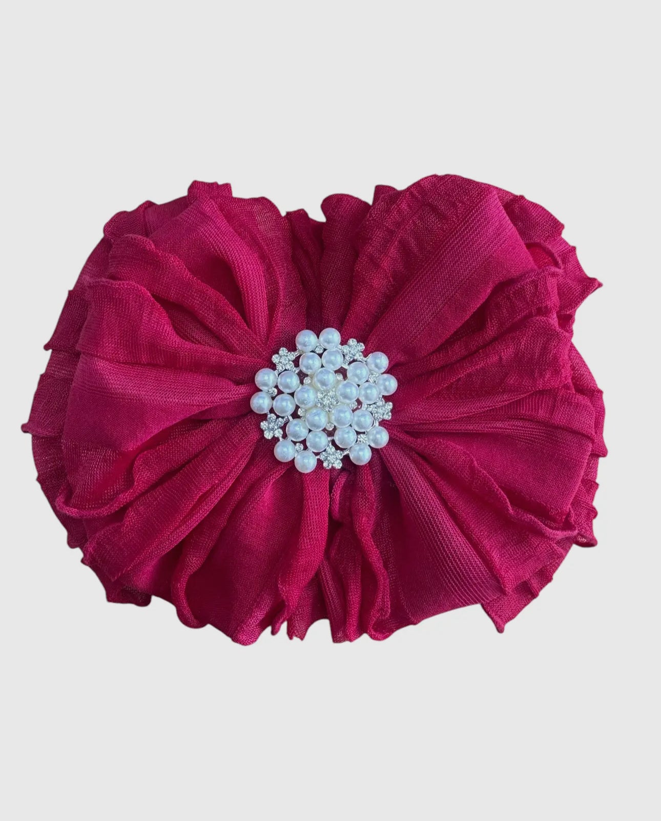 Pearl Ruffled Headband , Cranberry