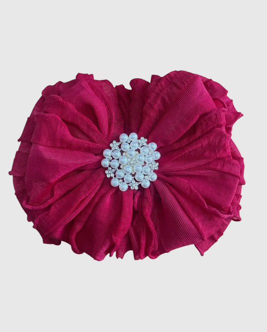 Pearl Ruffled Headband , Cranberry