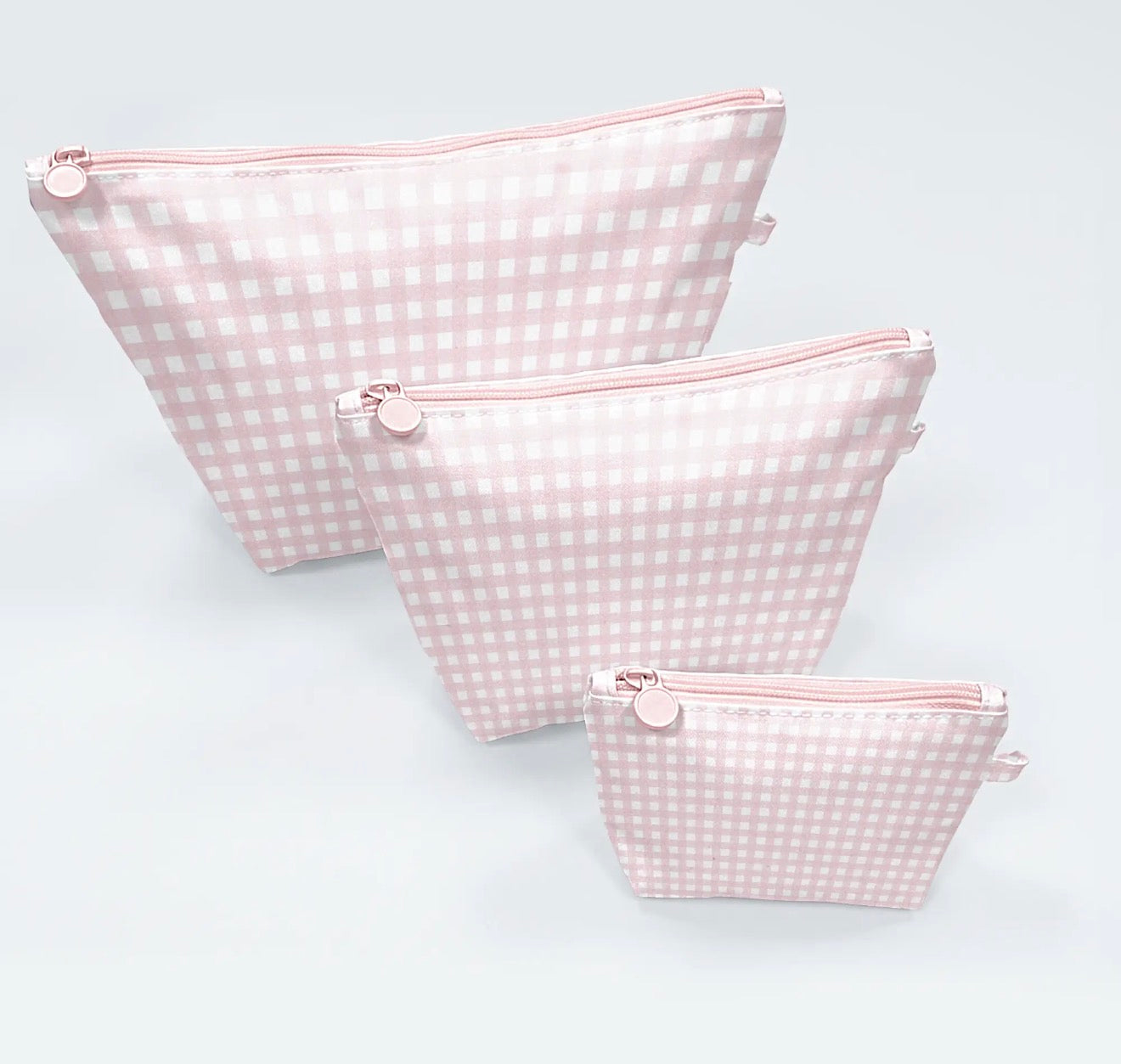 Easy Clean Pouch Set of 3, Pink Gingham