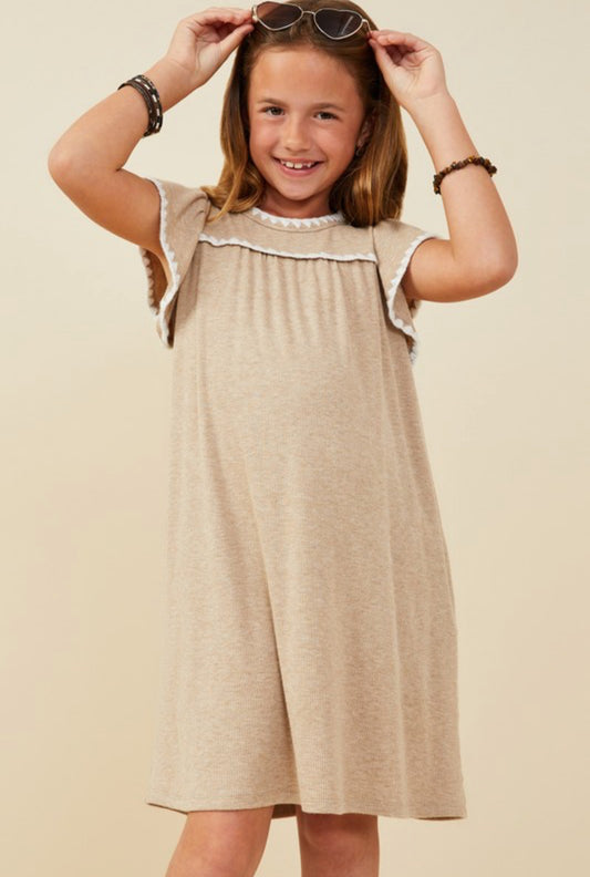 Taupe Crochet Stitched Ribbed Knit Dress