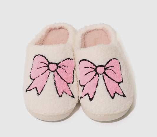 Plush Bow Slippers