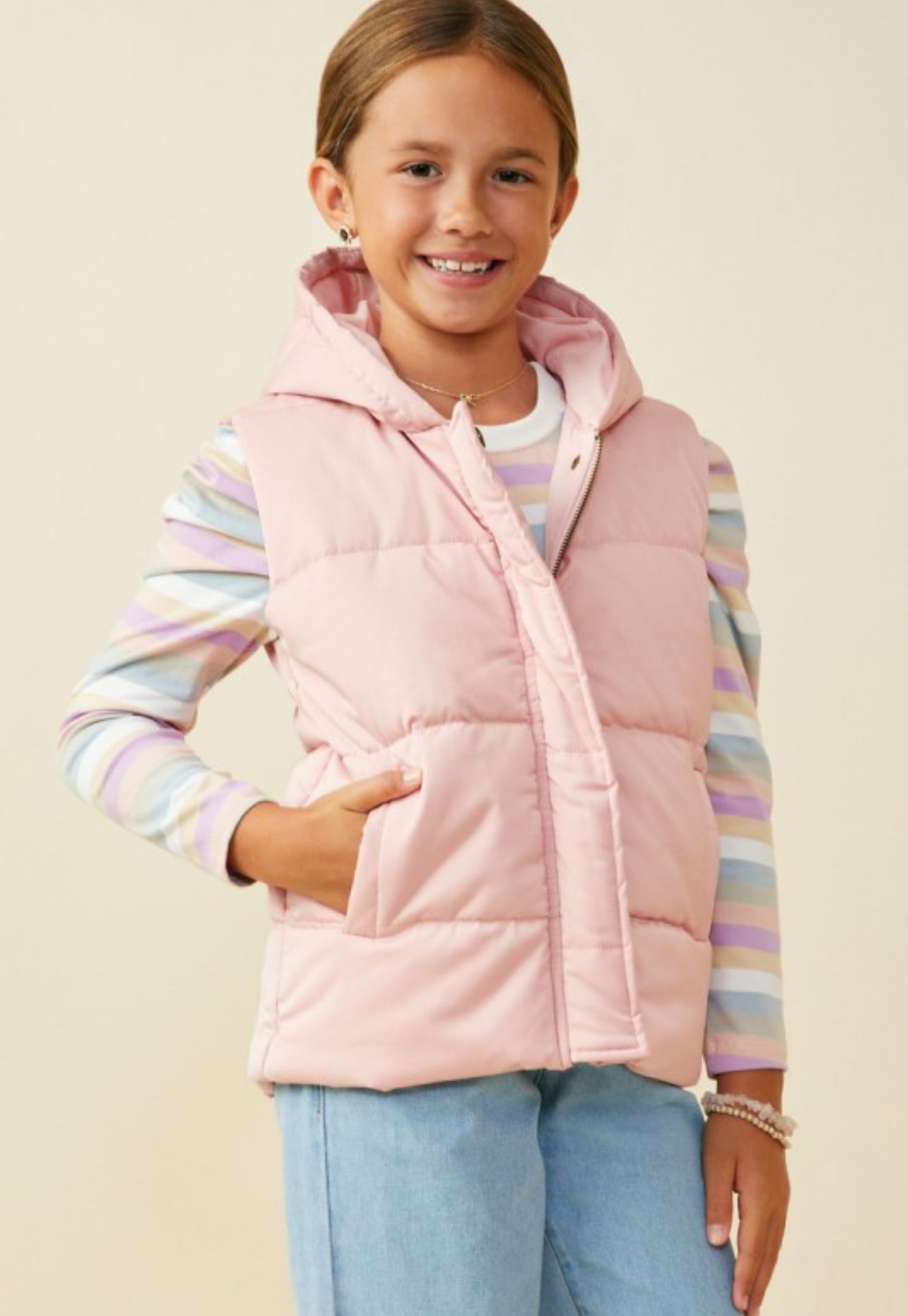 Taupe Hooded Zip Up Vest
