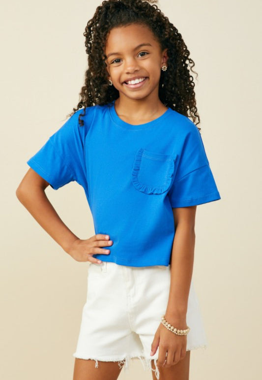 Blue Ruffle Pocket Knit Tee