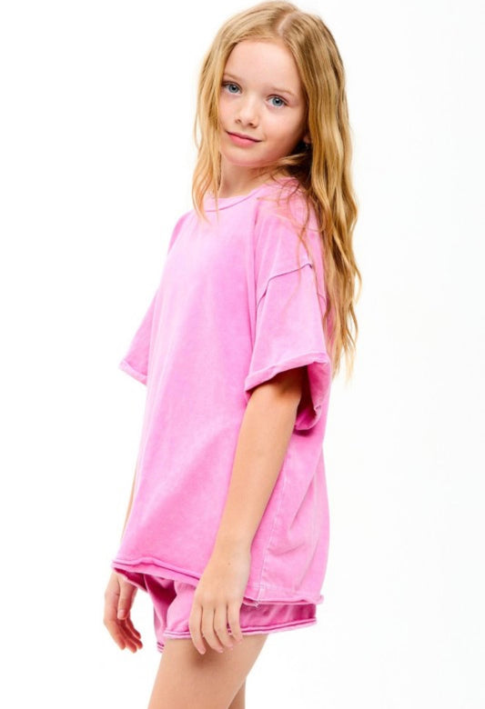 Pink Mineral Wash Raw Edge Tee