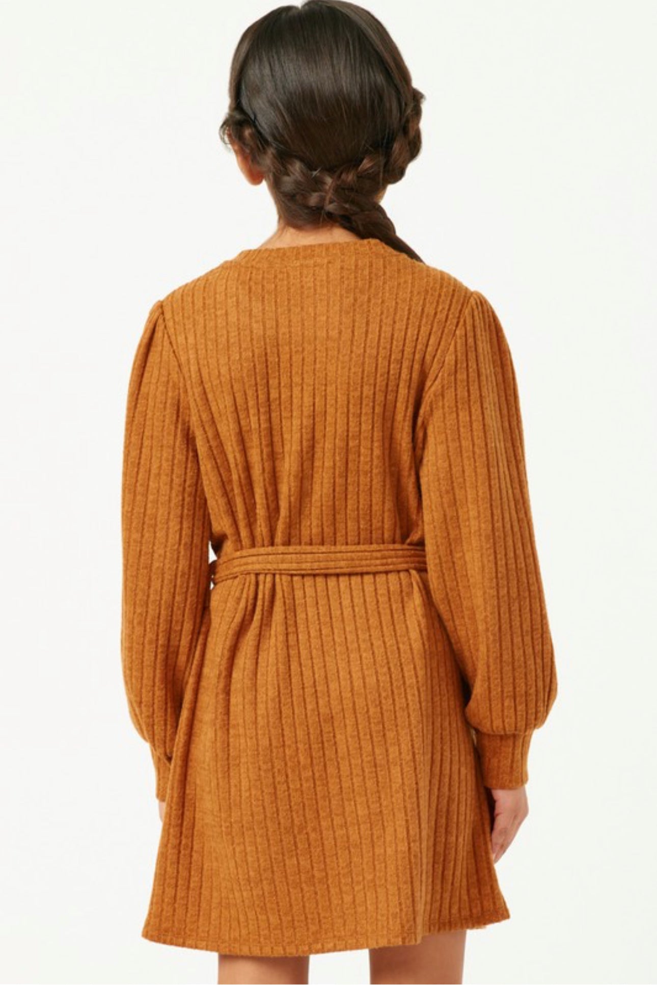 Brown Ribbed Dress with Tie