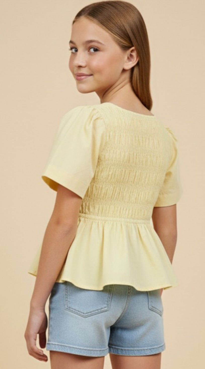 Yellow Poplin Smocked Top