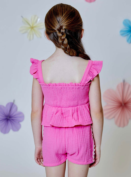 Pink Cotton Tank & Short Set W Piping Detail