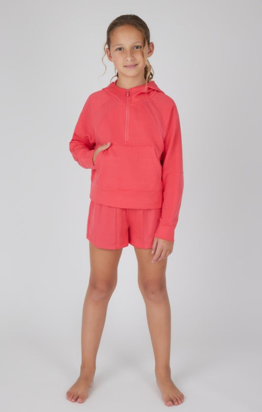 Coral Half Zip Hoodie Short Set