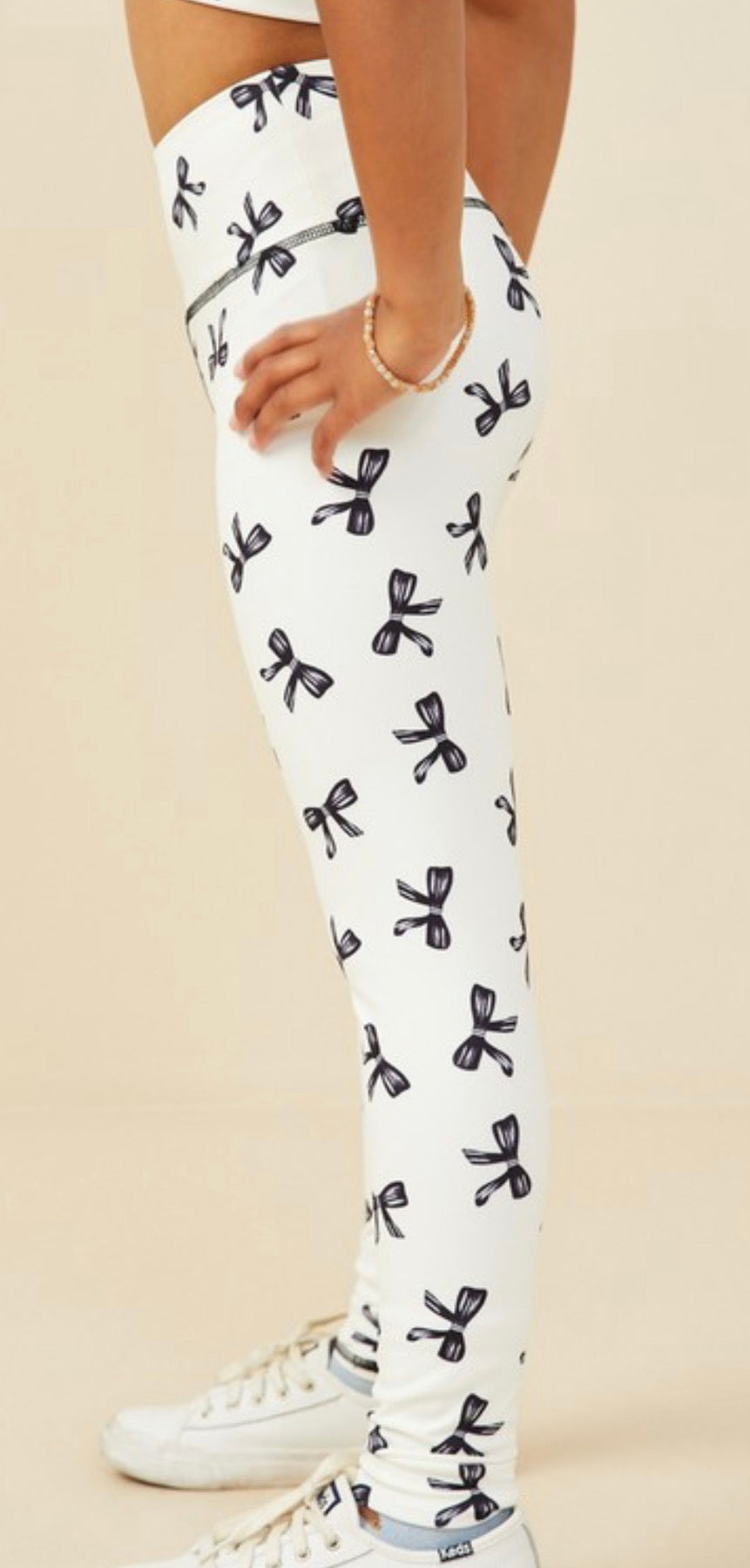 Ivory Ribbons and Bows Printed Active Leggings