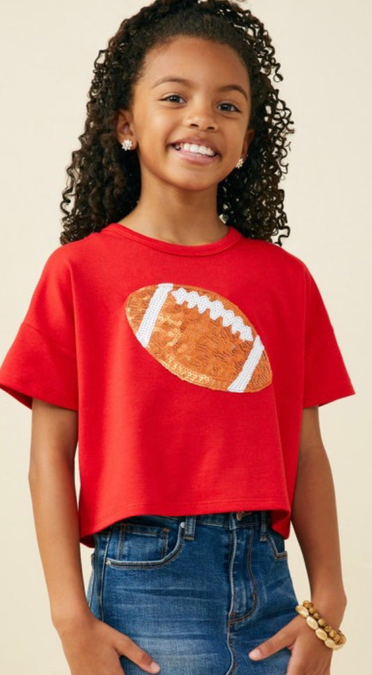 Gameday Sequin Football Patched T Shirt, Red
