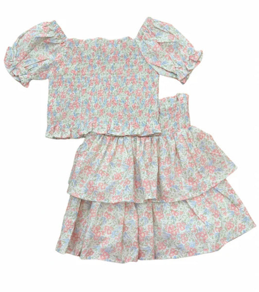 Floral 2 Piece Smocked Skirt Set