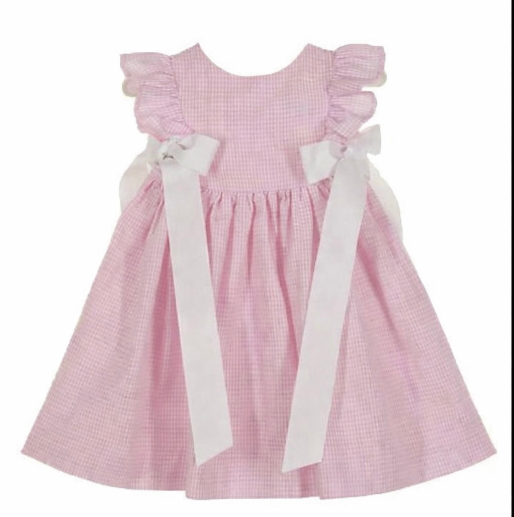 Pinafore Dress, Pink Seersucker