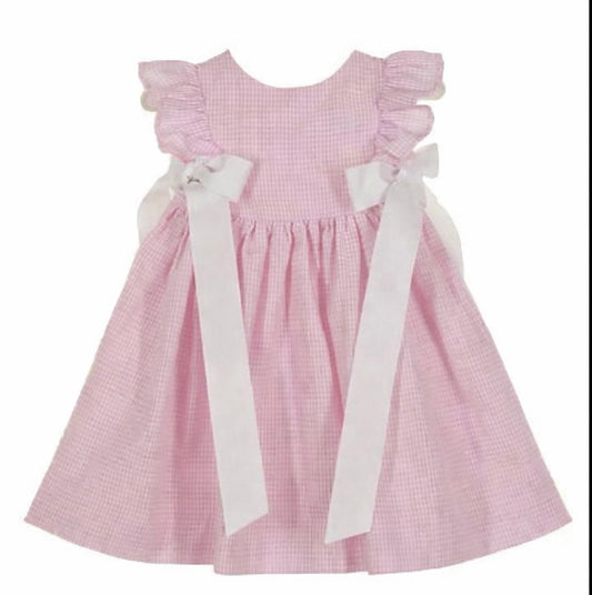 Pinafore Dress, Pink Seersucker