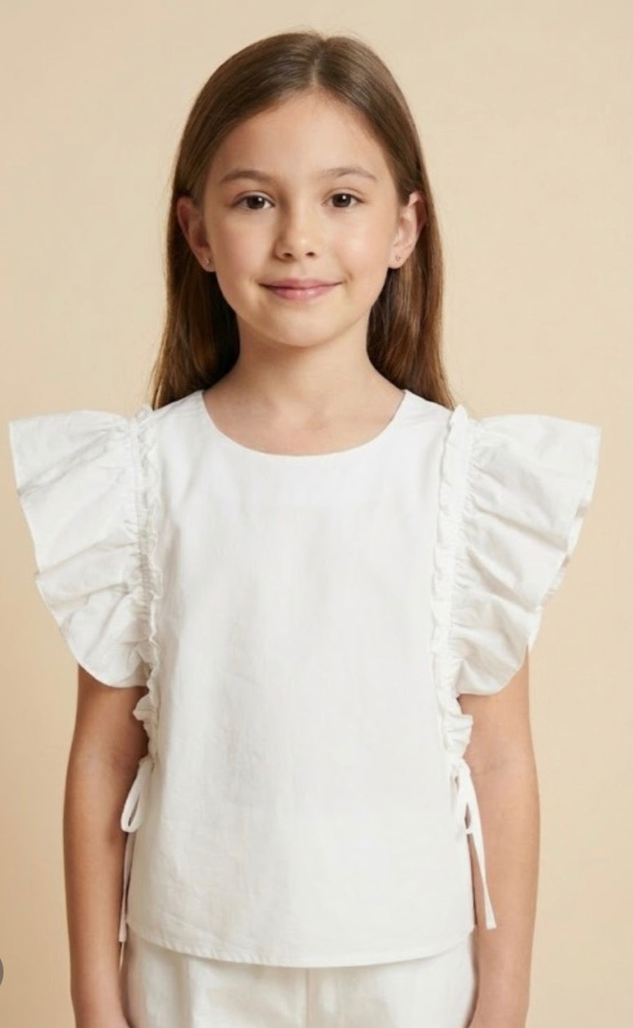 White Bow Detailed Ruffle Top