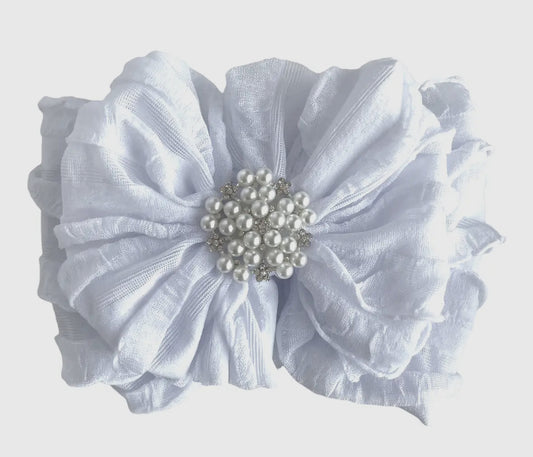 Pearl Ruffled Headband , White