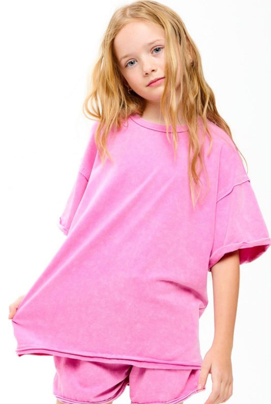 Pink Mineral Wash Raw Edge Tee