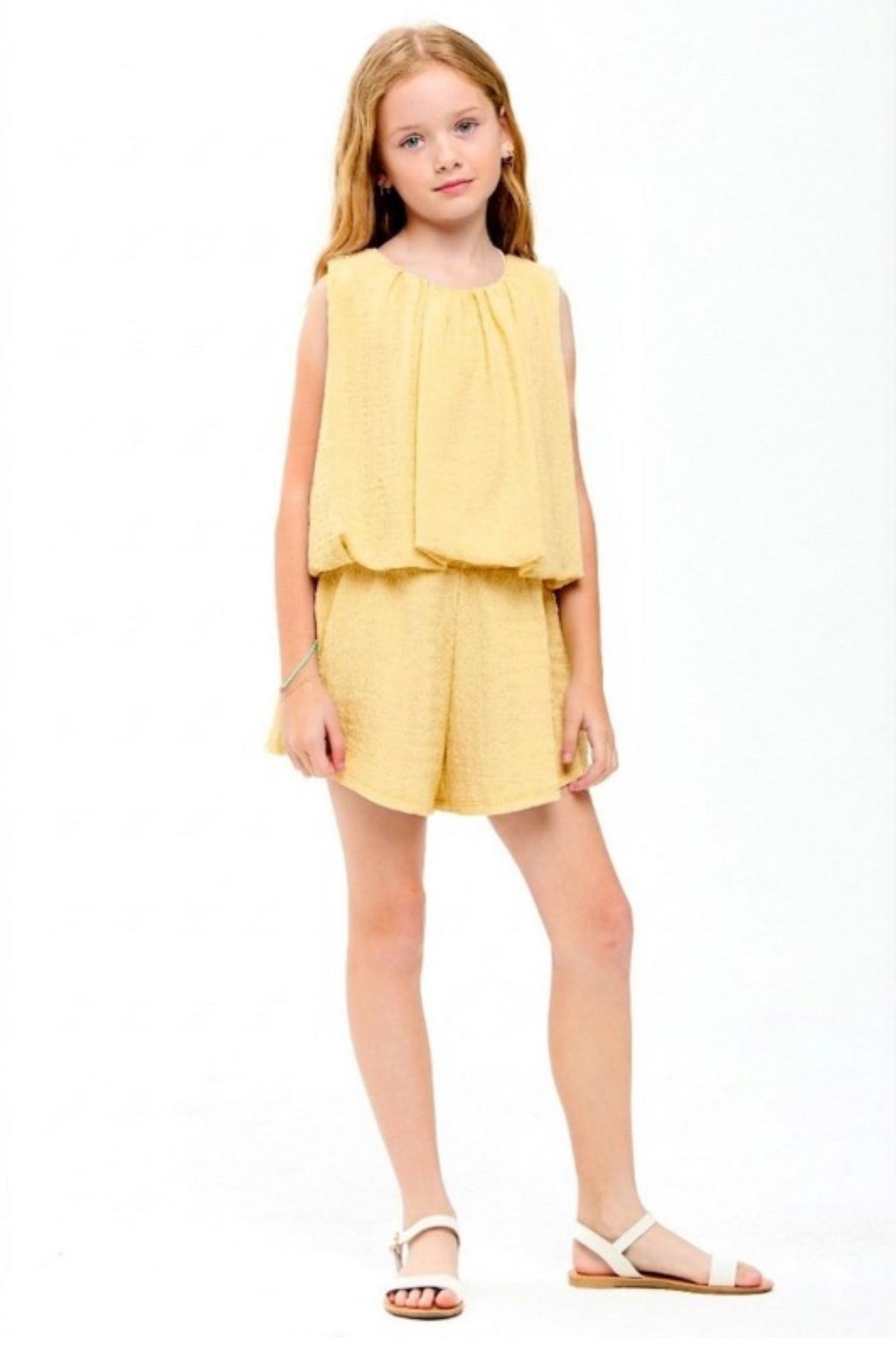 Curly Wrinkled Bubble Top, Butter Yellow