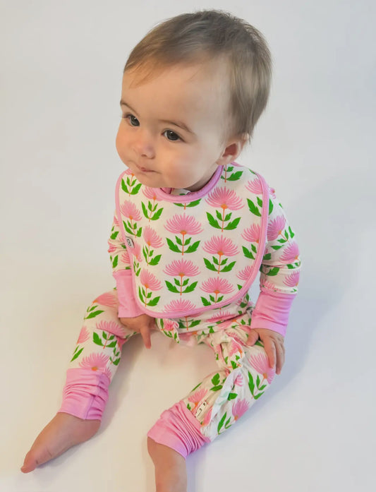 Pink Block Flower Bib Set