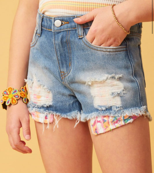 Denim Pocket Distressed Shorts
