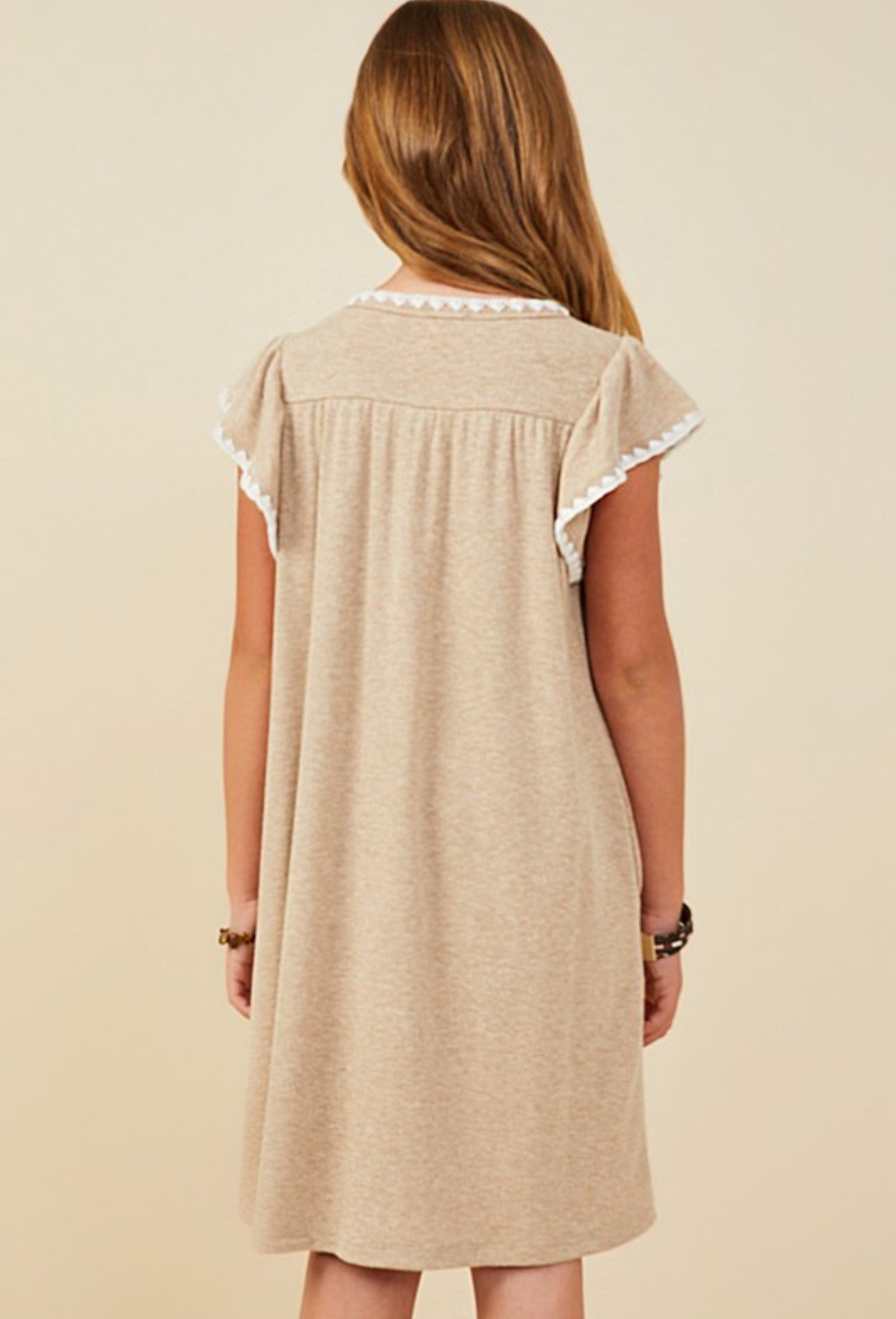 Taupe Crochet Stitched Ribbed Knit Dress