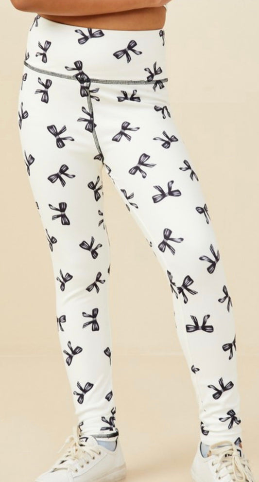 Ivory Ribbons and Bows Printed Active Leggings