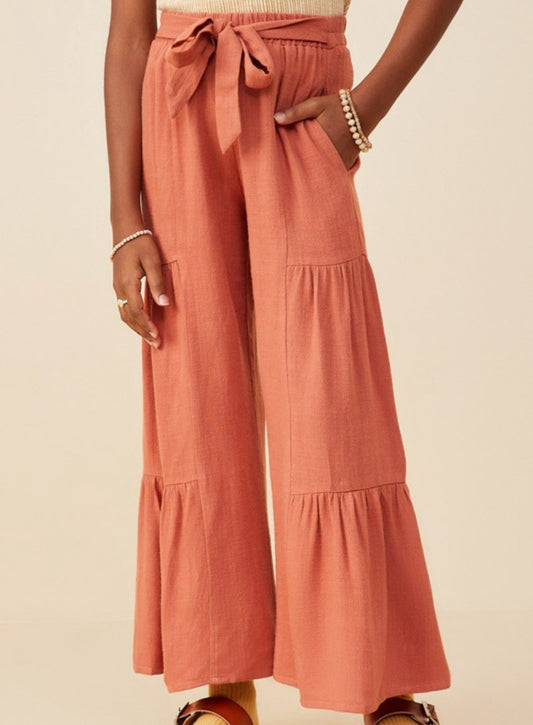 Rust Gathered Belted Wide Leg Pants