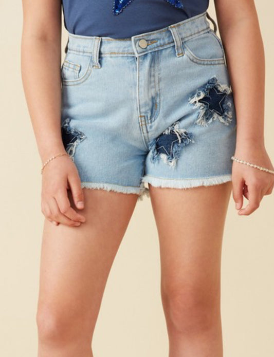 Distressed Star Patch Denim Shorts
