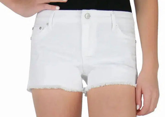 White High Rise Fray Shorts