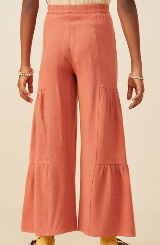 Rust Gathered Belted Wide Leg Pants