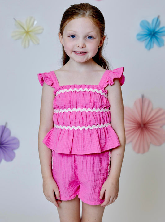 Pink Cotton Tank & Short Set W Piping Detail