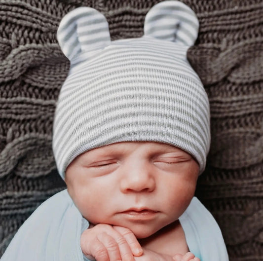 Gray White Striped Bear Ears NB