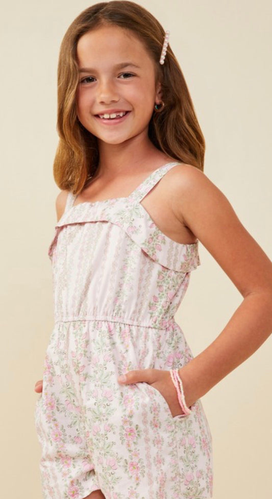 Blush Floral Pattern Printed Sleeveless Romper