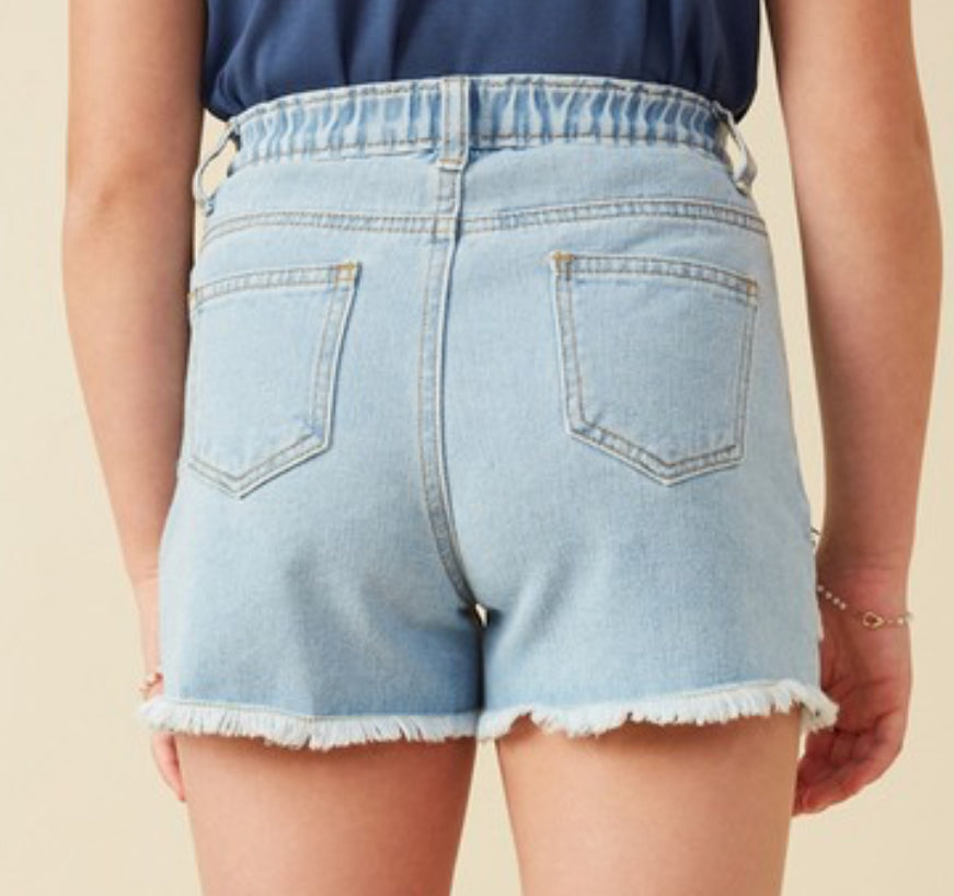 Distressed Star Patch Denim Shorts