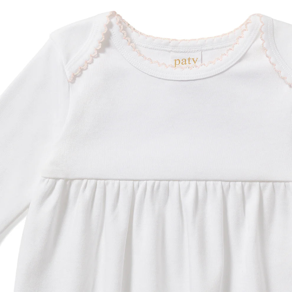 Baby Gown With Overlap Shoulder-Pink Trim