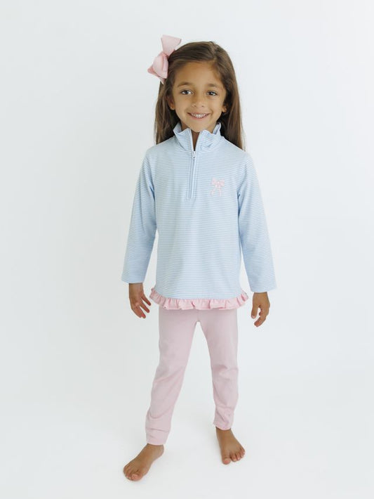 1/4 Zip Pullover, Bow Ruffle