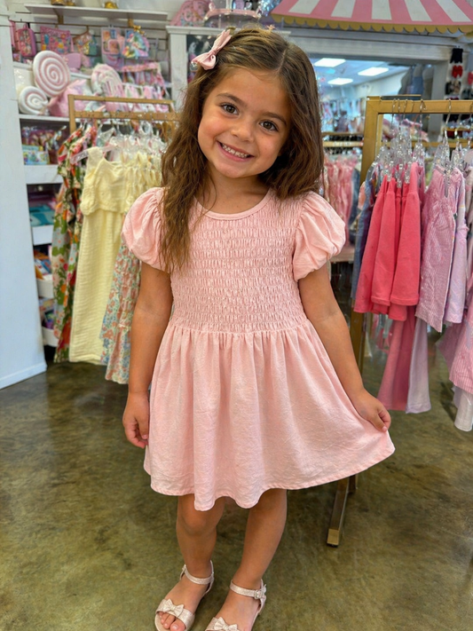 Maggie Light Pink Smocked Bodice Dress