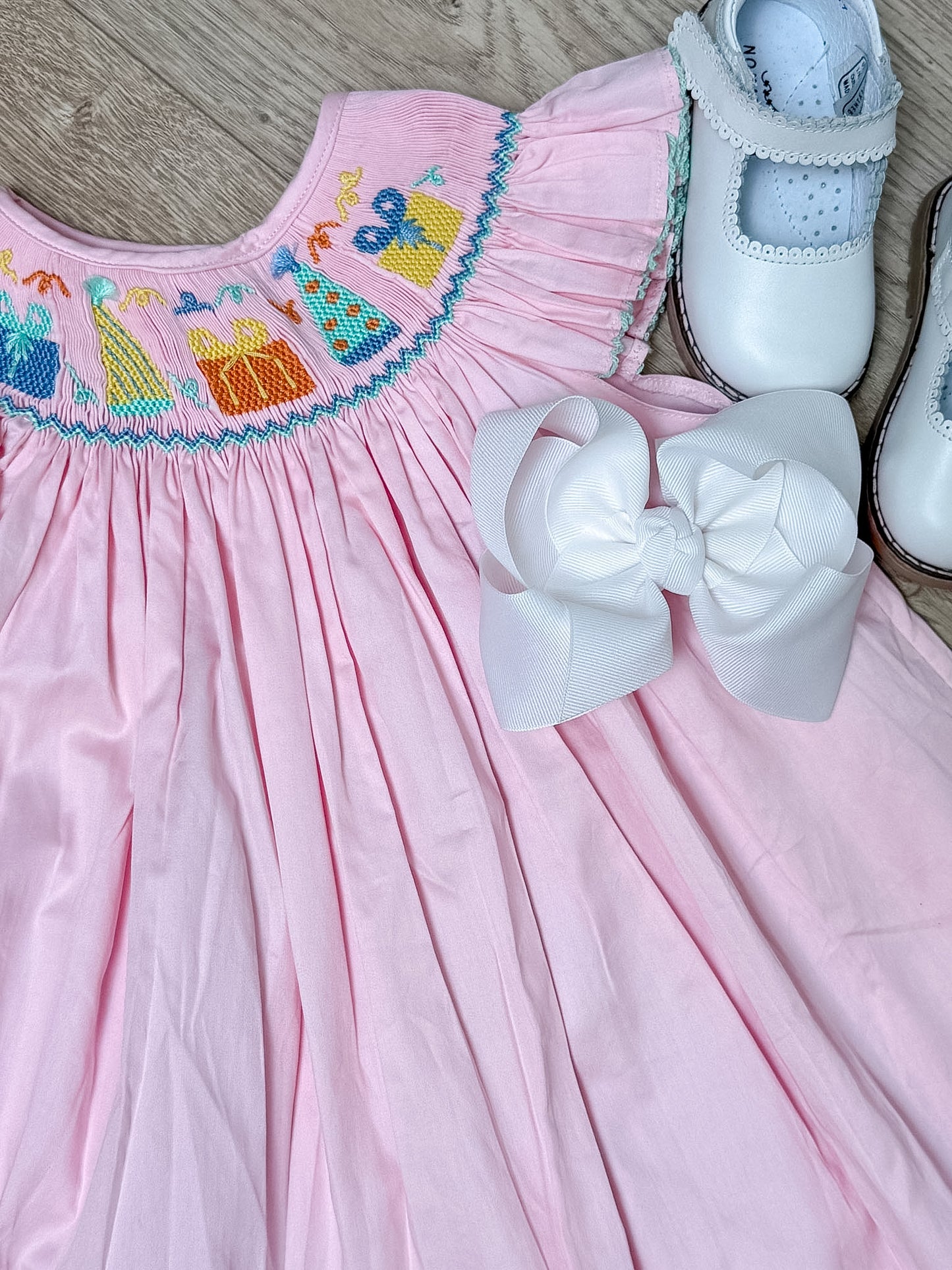 Pink Flutter Sleeve BDay Smock Dress