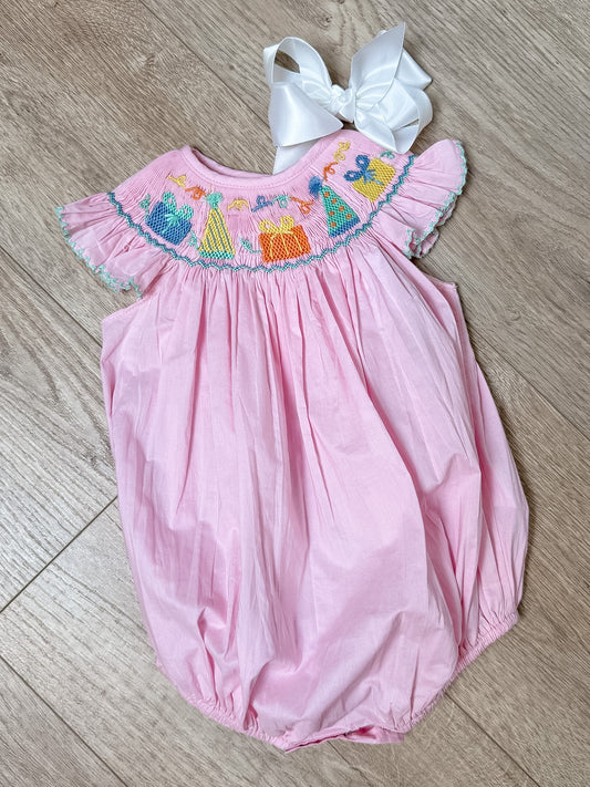 Pink Flutter Sleeve BDay Smock Bubble