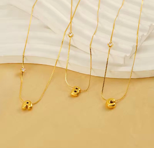 Bubble Initial Necklace W/Stone