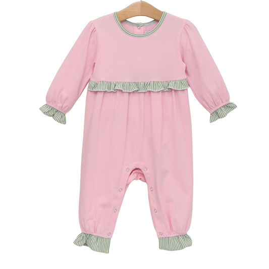 Mila Romper- Green Stripe/Light Pink