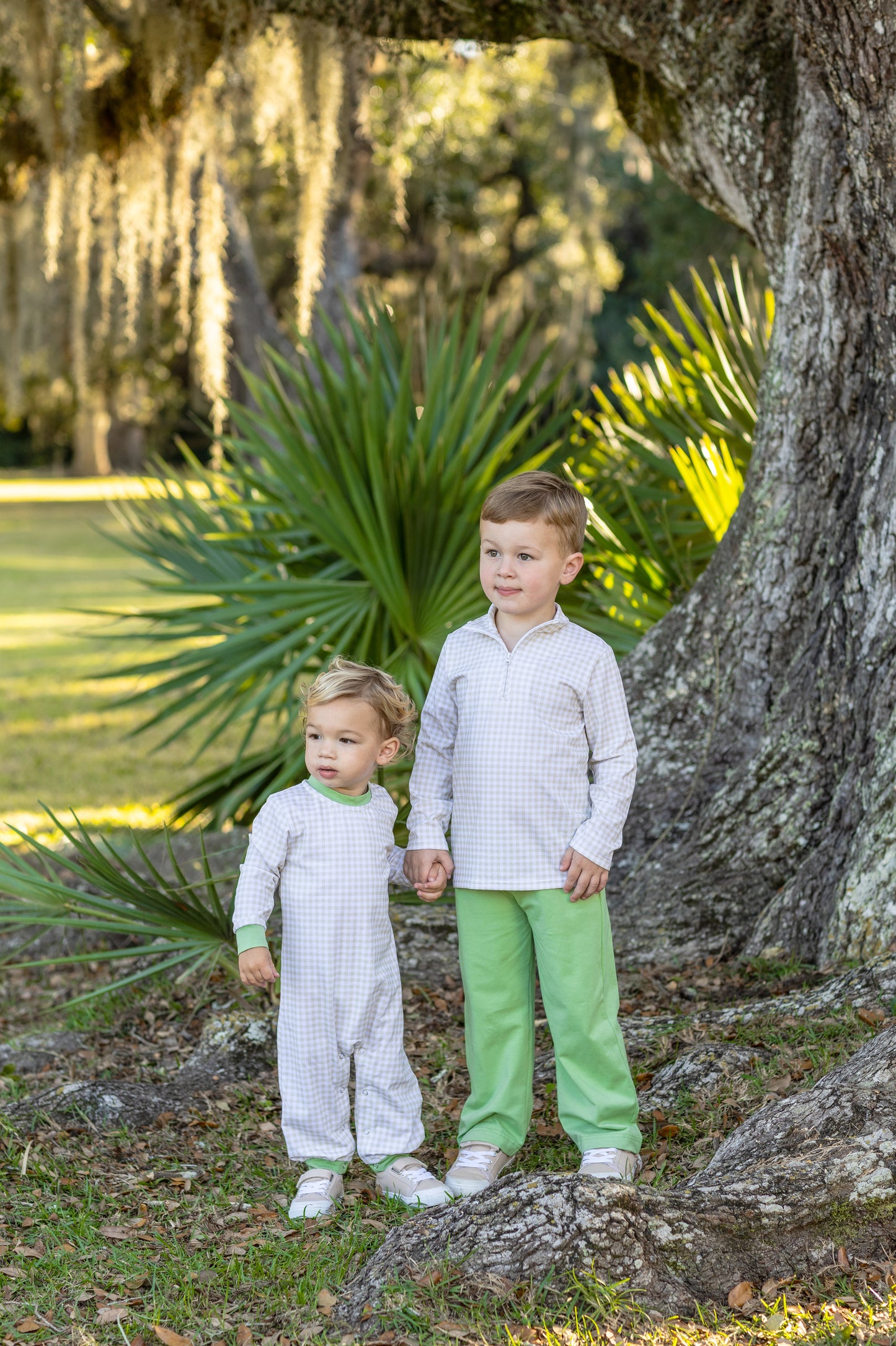 Tucker Pullover Set- Khaki Gingham/Sage