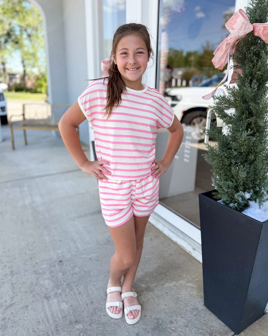 Pink Stripe Knit Shorts