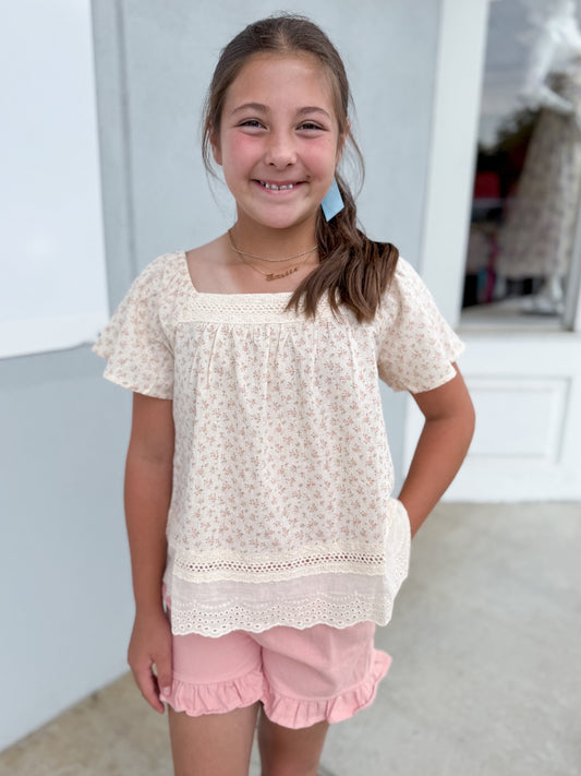 Floral Flutter Sleeve Peasant Top