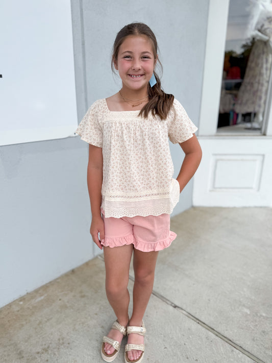 Floral Flutter Sleeve Peasant Top