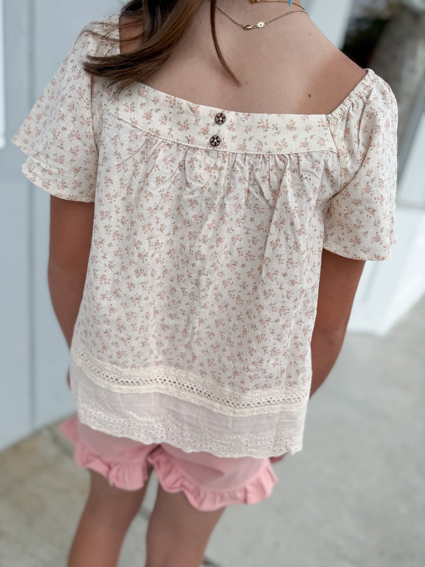 Floral Flutter Sleeve Peasant Top
